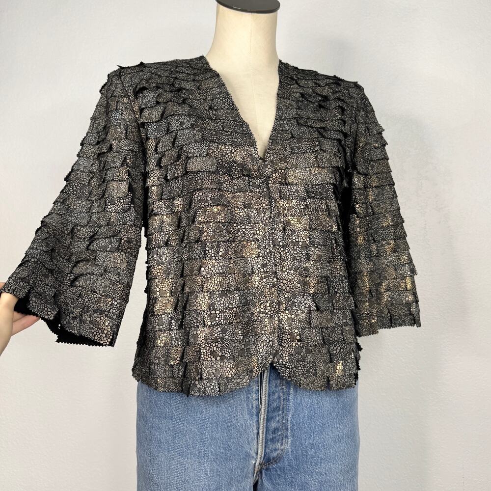 VNT Stillman Studio Metallic Lamb Leather Jacket Textured Layered Glam Medium